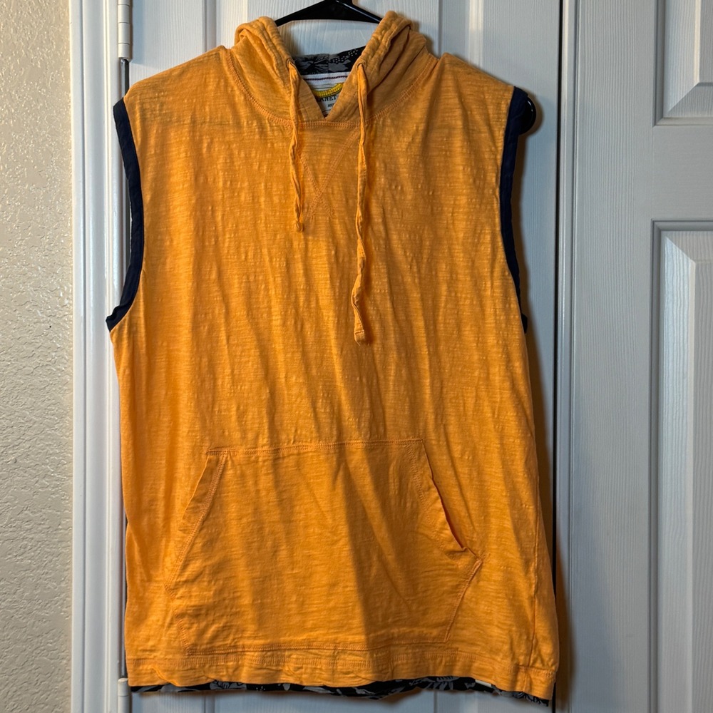 Free Planet Mustard Yellow Hoodie Sleeveless Black Tropical Accents Men's Sz M